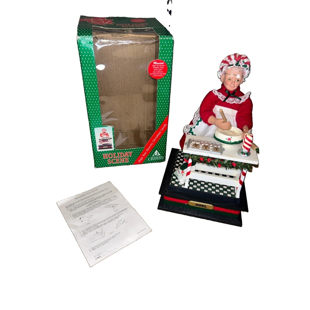 VTG 1993 Holiday Creations Musical Mrs. Claus Baking Cookies Scene Works W/ Box